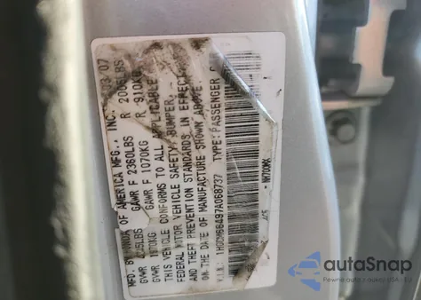 2007 Honda Accord Se из США, поврежденный, VIN 1HGCM66497A068737